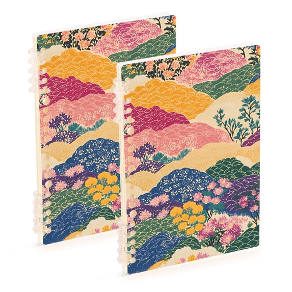 FORMRS 1-Subject Spiral Notebook 8" x 5" College Ruled 60 Refillable Sheet A5 Hard Cover, Green Floral Wave