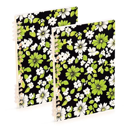 FORMRS 1-Subject Spiral Notebook 8" x 5" College Ruled 60 Refillable Sheet A5 Hard Cover, Green Flower Pattern