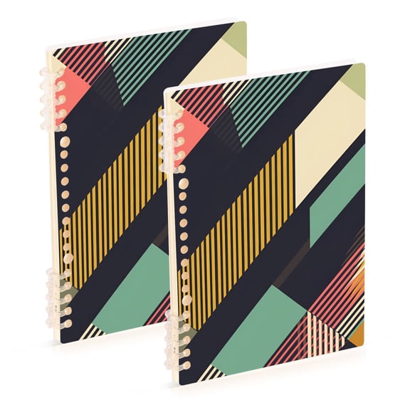 FORMRS 1-Subject Spiral Notebook 8" x 5" College Ruled 60 Refillable Sheet A5 Hard Cover, Green Geometric