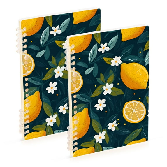 FORMRS 1-Subject Spiral Notebook 8" x 5" College Ruled 60 Refillable Sheet A5 Hard Cover, Green Lemons