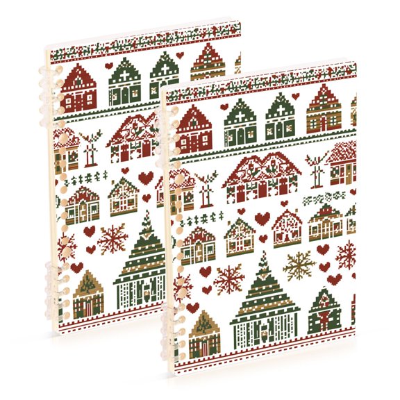FORMRS 1-Subject Spiral Notebook 8" x 5" College Ruled 60 Refillable Sheet A5 Hard Cover, Green Nordic Christmas House