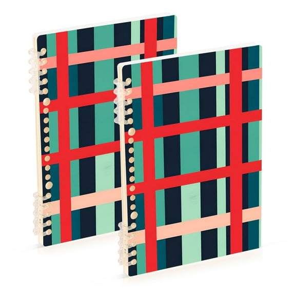 FORMRS 1-Subject Spiral Notebook 8" x 5" College Ruled 60 Refillable Sheet A5 Hard Cover, Green Plaid
