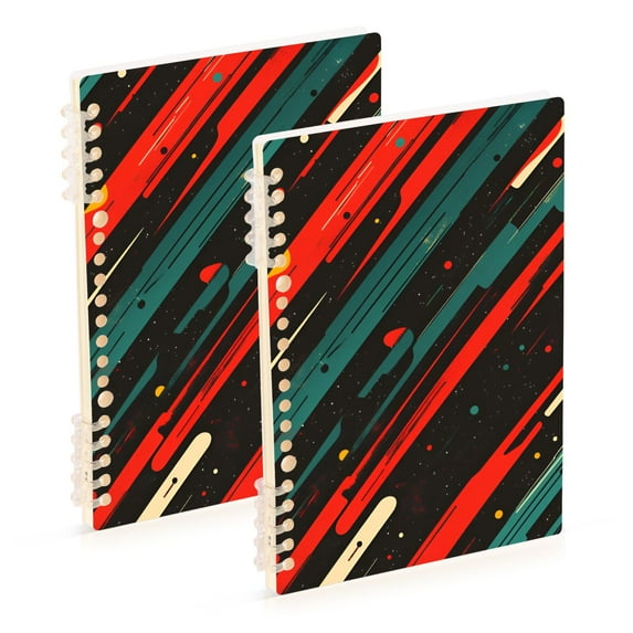 FORMRS 1-Subject Spiral Notebook 8" x 5" College Ruled 60 Refillable Sheet A5 Hard Cover, Green Stars Abstract