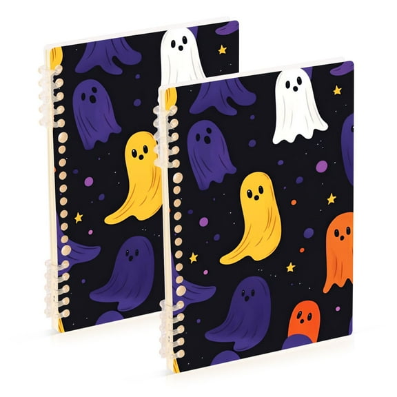FORMRS 1-Subject Spiral Notebook 8" x 5" College Ruled 60 Refillable Sheet A5 Hard Cover, Halloween Colorful Ghosts