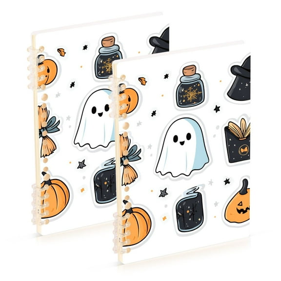 FORMRS 1-Subject Spiral Notebook 8" x 5" College Ruled 60 Refillable Sheet A5 Hard Cover, Halloween Ghost