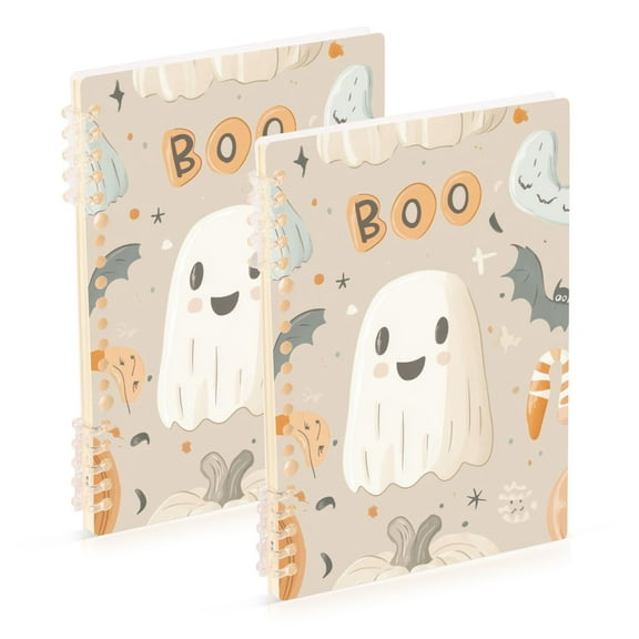 FORMRS 1-Subject Spiral Notebook 8" x 5" College Ruled 60 Refillable Sheet A5 Hard Cover, Halloween Ghosts