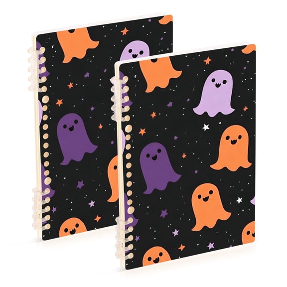 FORMRS 1-Subject Spiral Notebook 8" x 5" College Ruled 60 Refillable Sheet A5 Hard Cover, Halloween Orange Ghosts