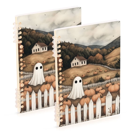 FORMRS 1-Subject Spiral Notebook 8" x 5" College Ruled 60 Refillable Sheet A5 Hard Cover, Halloween Pumpkin