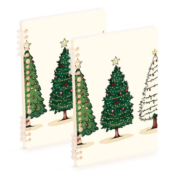 FORMRS 1-Subject Spiral Notebook 8" x 5" College Ruled 60 Refillable Sheet A5 Hard Cover, Hand Drawn Christmas Stars