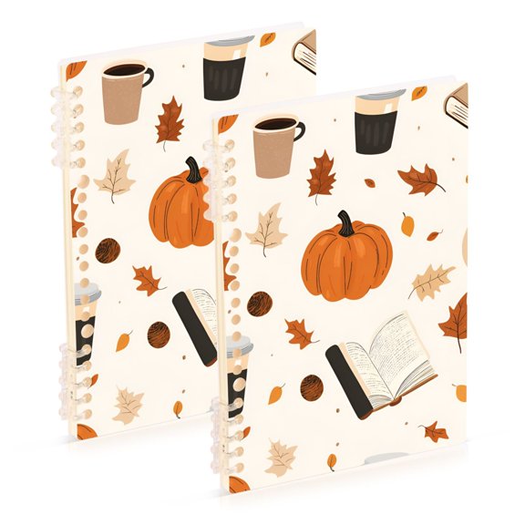FORMRS 1-Subject Spiral Notebook 8" x 5" College Ruled 60 Refillable Sheet A5 Hard Cover, Hand Drawn Pumpkin