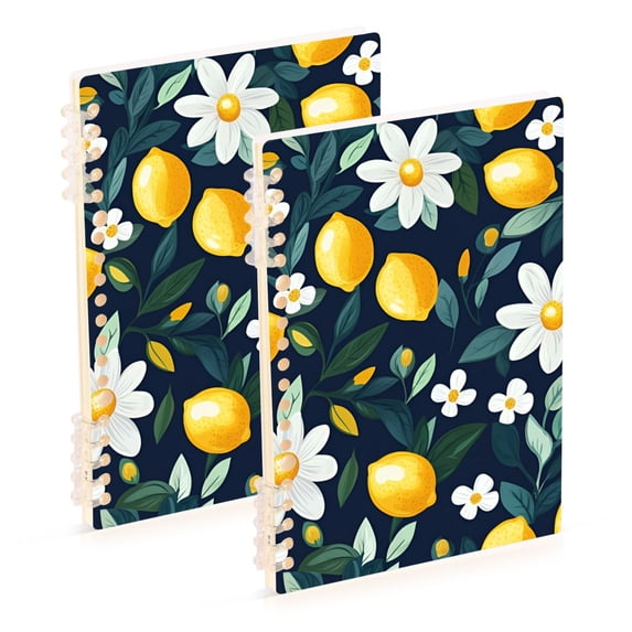 FORMRS 1-Subject Spiral Notebook 8" x 5" College Ruled 60 Refillable Sheet A5 Hard Cover, Lemon Flowers