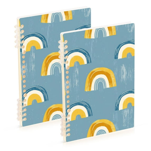 FORMRS 1-Subject Spiral Notebook 8" x 5" College Ruled 60 Refillable Sheet A5 Hard Cover, Light Blue Rainbow