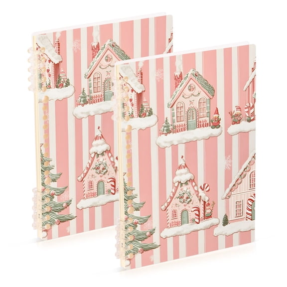 FORMRS 1-Subject Spiral Notebook 8" x 5" College Ruled 60 Refillable Sheet, Light Green Christmas Houses