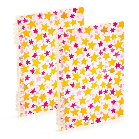 FORMRS 1-Subject Spiral Notebook 8" x 5" College Ruled 60 Refillable Sheet A5 Hard Cover, Light Pink Stars