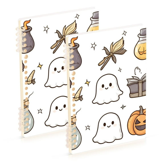 FORMRS 1-Subject Spiral Notebook 8" x 5" College Ruled 60 Refillable Sheet A5 Hard Cover, Magical Halloween Ghost