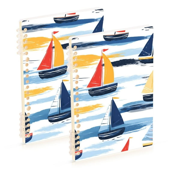 FORMRS 1-Subject Spiral Notebook 8" x 5" College Ruled 60 Refillable Sheet A5 Hard Cover, Orange Hand Drawn Sailboats