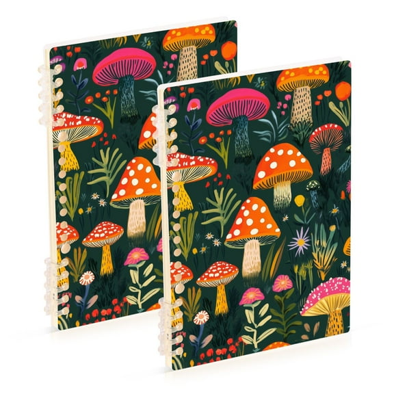 FORMRS 1-Subject Spiral Notebook 8" x 5" College Ruled 60 Refillable Sheet A5 Hard Cover, Orange Mushroom