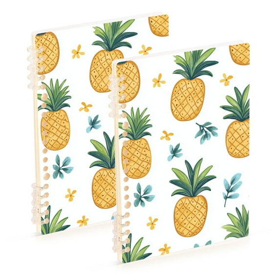 FORMRS 1-Subject Spiral Notebook 8" x 5" College Ruled 60 Refillable Sheet A5 Hard Cover, Pineapple