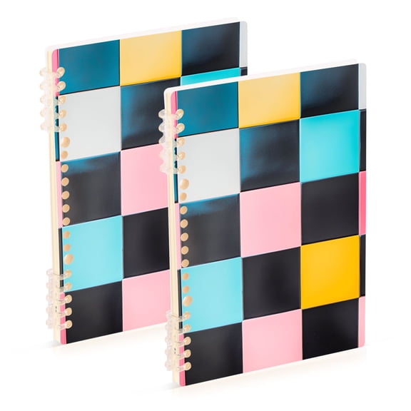 FORMRS 1-Subject Spiral Notebook 8" x 5" College Ruled 60 Refillable Sheet A5 Hard Cover, Pink Checkered Pattern