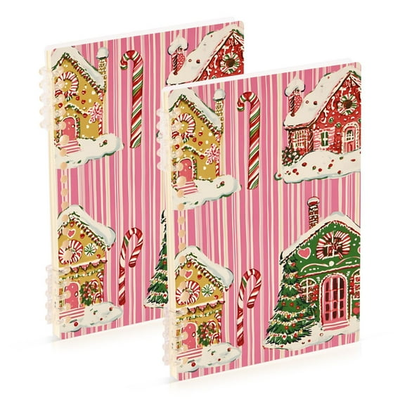 FORMRS 1-Subject Spiral Notebook 8" x 5" College Ruled 60 Refillable Sheet, Pink Christmas House