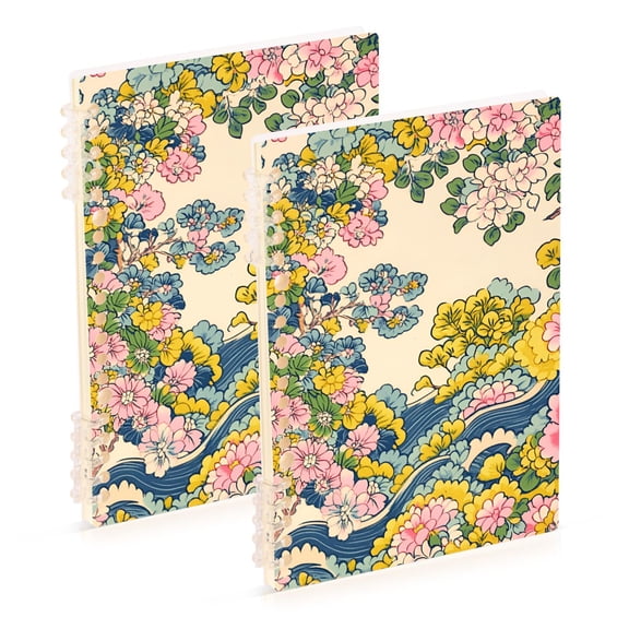FORMRS 1-Subject Spiral Notebook 8" x 5" College Ruled 60 Refillable Sheet A5 Hard Cover, Pink Floral Wave
