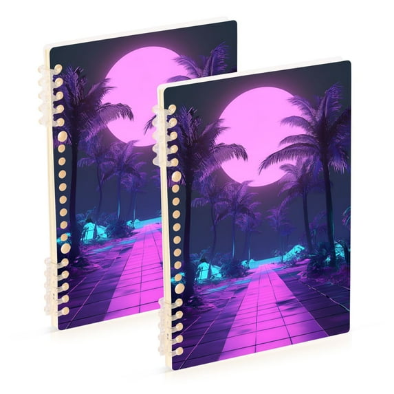 FORMRS 1-Subject Spiral Notebook 8" x 5" College Ruled 60 Refillable Sheet A5 Hard Cover, Pink Neon Road