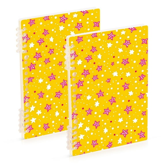 FORMRS 1-Subject Spiral Notebook 8" x 5" College Ruled 60 Refillable Sheet A5 Hard Cover, Pink White Stars