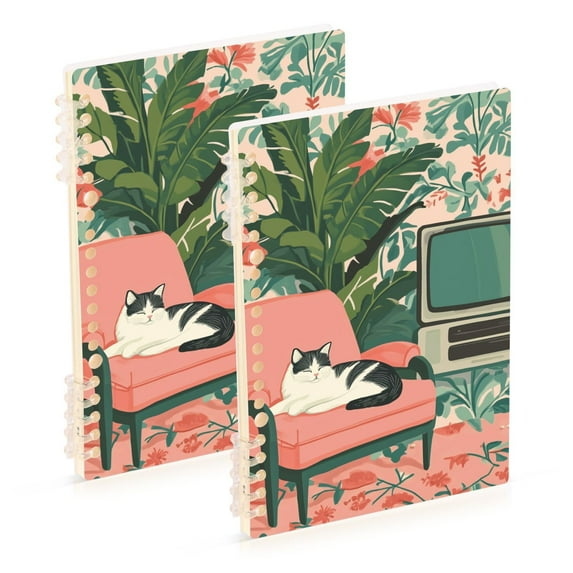 FORMRS 1-Subject Spiral Notebook 8" x 5" College Ruled 60 Refillable Sheet, Pink and White Cat