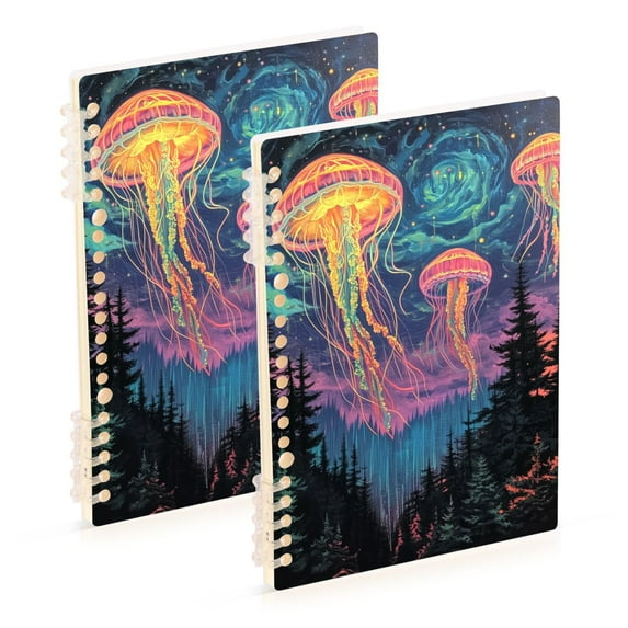 FORMRS 1-Subject Spiral Notebook 8" x 5" College Ruled 60 Refillable Sheet A5 Hard Cover, Psychedelic Jellyfish