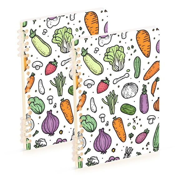 FORMRS 1-Subject Spiral Notebook 8" x 5" College Ruled 60 Refillable Sheet A5 Hard Cover, Purple Vegetables Pattern