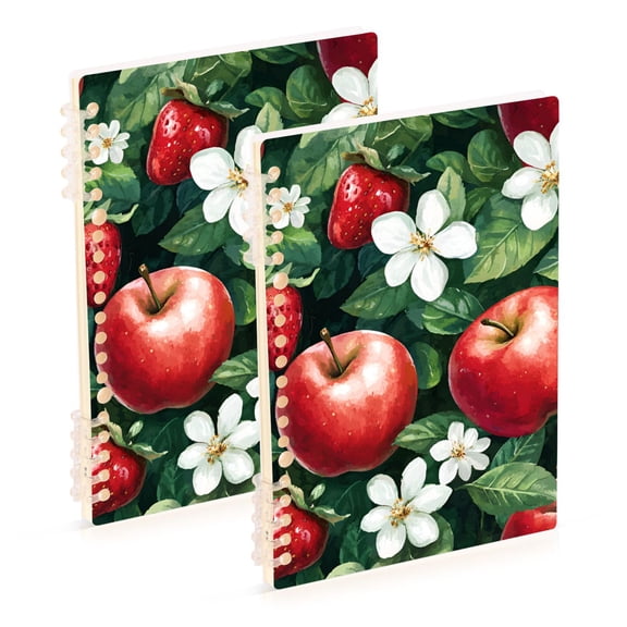 FORMRS 1-Subject Spiral Notebook 8" x 5" College Ruled 60 Refillable Sheet A5 Hard Cover, Red Apple Pattern