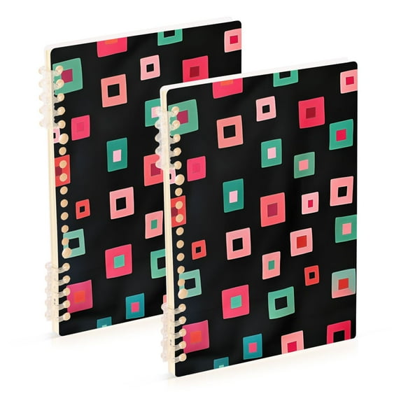 FORMRS 1-Subject Spiral Notebook 8" x 5" College Ruled 60 Refillable Sheet A5 Hard Cover, Red Block Pattern
