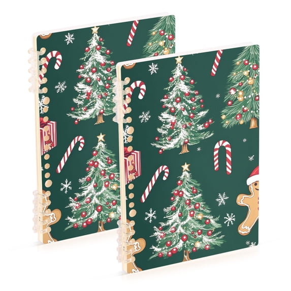 FORMRS 1-Subject Spiral Notebook 8" x 5" College Ruled 60 Refillable Sheet A5 Hard Cover, Red Christmas Gingerbread