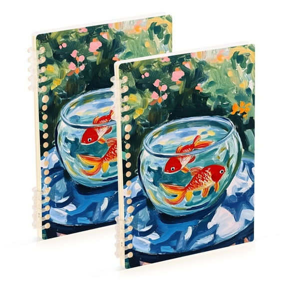 FORMRS 1-Subject Spiral Notebook 8" x 5" College Ruled 60 Refillable Sheet A5 Hard Cover, Red Goldfish