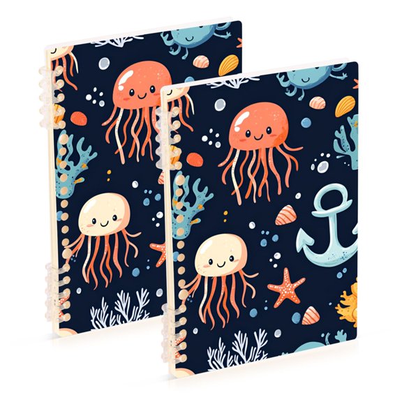 FORMRS 1-Subject Spiral Notebook 8" x 5" College Ruled 60 Refillable Sheet A5 Hard Cover, Red Jellyfish