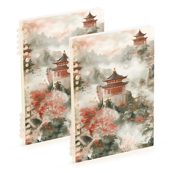 FORMRS 1-Subject Spiral Notebook 8" x 5" College Ruled 60 Refillable Sheet A5 Hard Cover, Red Mountain Pattern