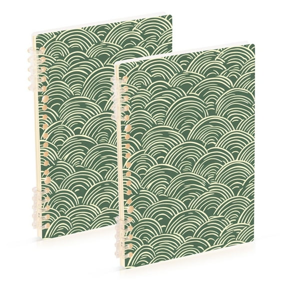 FORMRS 1-Subject Spiral Notebook 8" x 5" College Ruled 60 Refillable Sheet A5 Hard Cover, Retro Green Abstract
