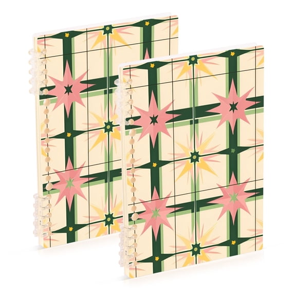 FORMRS 1-Subject Spiral Notebook 8" x 5" College Ruled 60 Refillable Sheet A5 Hard Cover, Retro Green Stars
