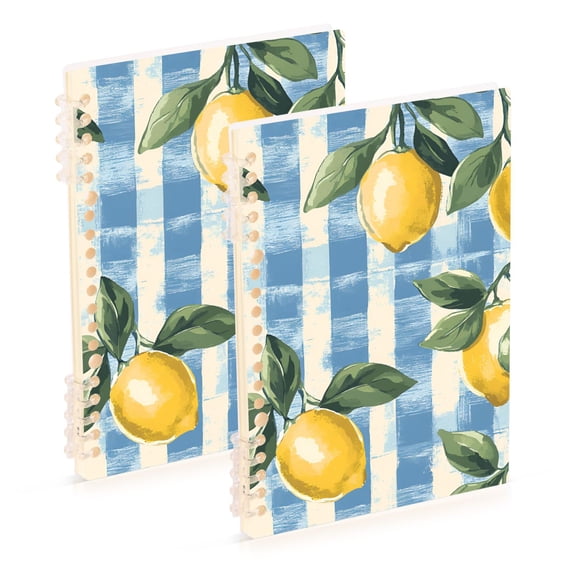 FORMRS 1-Subject Spiral Notebook 8" x 5" College Ruled 60 Refillable Sheet A5 Hard Cover, Retro Lemon Leaves