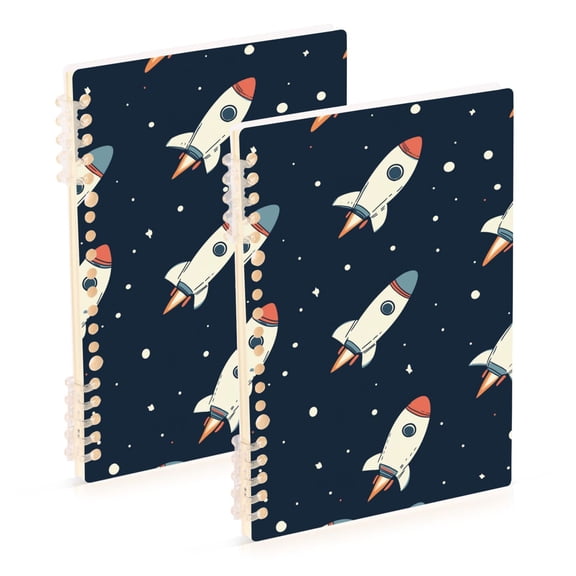 FORMRS 1-Subject Spiral Notebook 8" x 5" College Ruled 60 Refillable Sheet A5 Hard Cover, Rocket Pattern