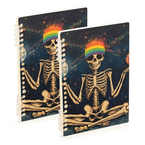 FORMRS 1-Subject Spiral Notebook 8" x 5" College Ruled 60 Refillable Sheet A5 Hard Cover, Skeleton with Rainbow