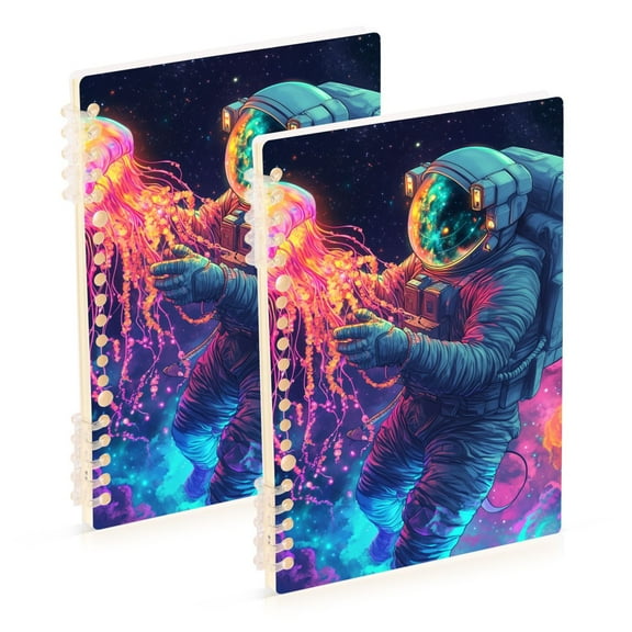FORMRS 1-Subject Spiral Notebook 8" x 5" College Ruled 60 Refillable Sheet A5 Hard Cover, Space Astronaut