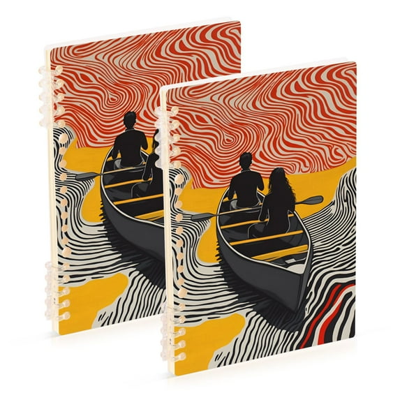 FORMRS 1-Subject Spiral Notebook 8" x 5" College Ruled 60 Refillable Sheet A5 Hard Cover, Striped Boat