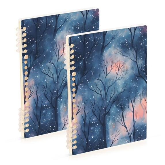 FORMRS 1-Subject Spiral Notebook 8" x 5" College Ruled 60 Refillable Sheet A5 Hard Cover, Trees in The Night