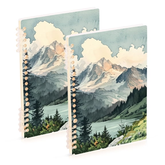 FORMRS 1-Subject Spiral Notebook 8" x 5" College Ruled 60 Refillable Sheet A5 Hard Cover, Watercolor Mountatin