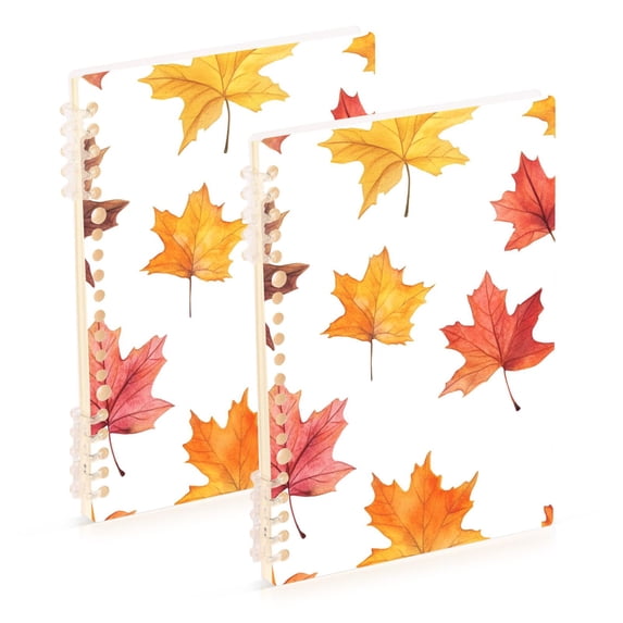 FORMRS 1-Subject Spiral Notebook 8" x 5" College Ruled 60 Refillable Sheet A5 Hard Cover, White Autumn Leaves