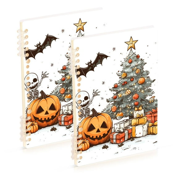 FORMRS 1-Subject Spiral Notebook 8" x 5" College Ruled 60 Refillable Sheet, White Cartoon Halloween Trees