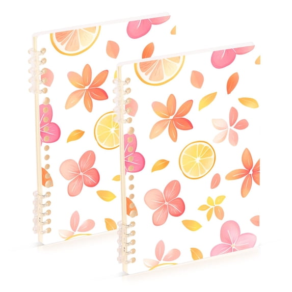 FORMRS 1-Subject Spiral Notebook 8" x 5" College Ruled 60 Refillable Sheet A5 Hard Cover, White Floral Orange