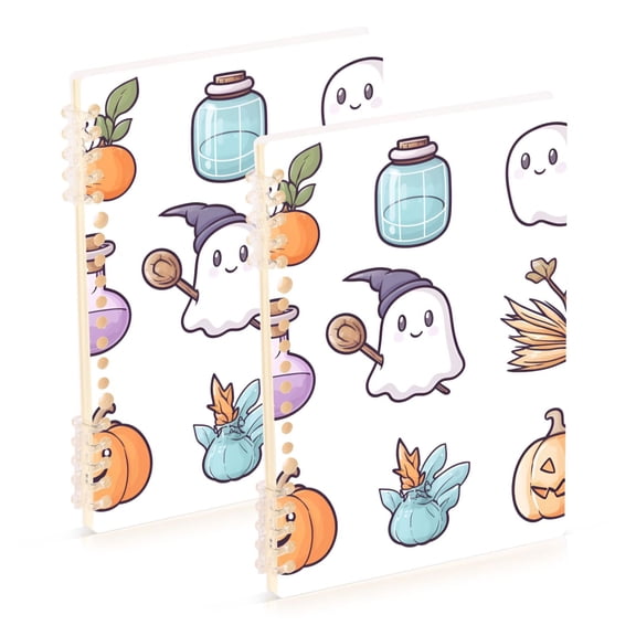 FORMRS 1-Subject Spiral Notebook 8" x 5" College Ruled 60 Refillable Sheet, White Halloween Ghost
