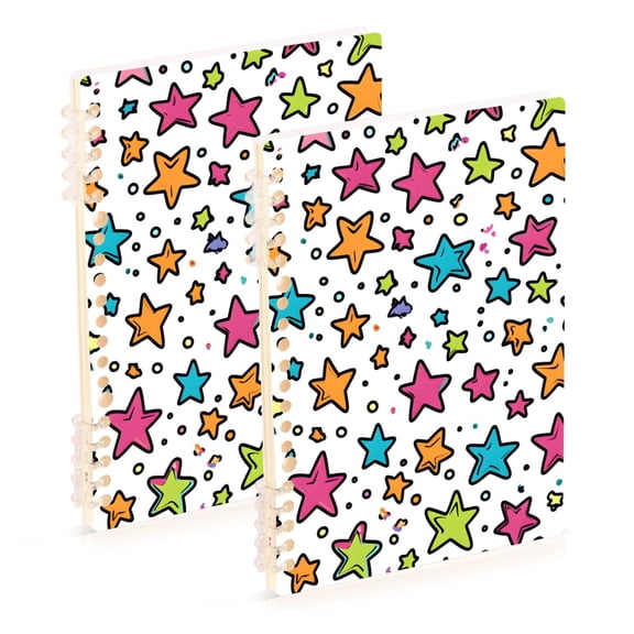 FORMRS 1-Subject Spiral Notebook 8" x 5" College Ruled 60 Refillable Sheet A5 Hard Cover, White Stars